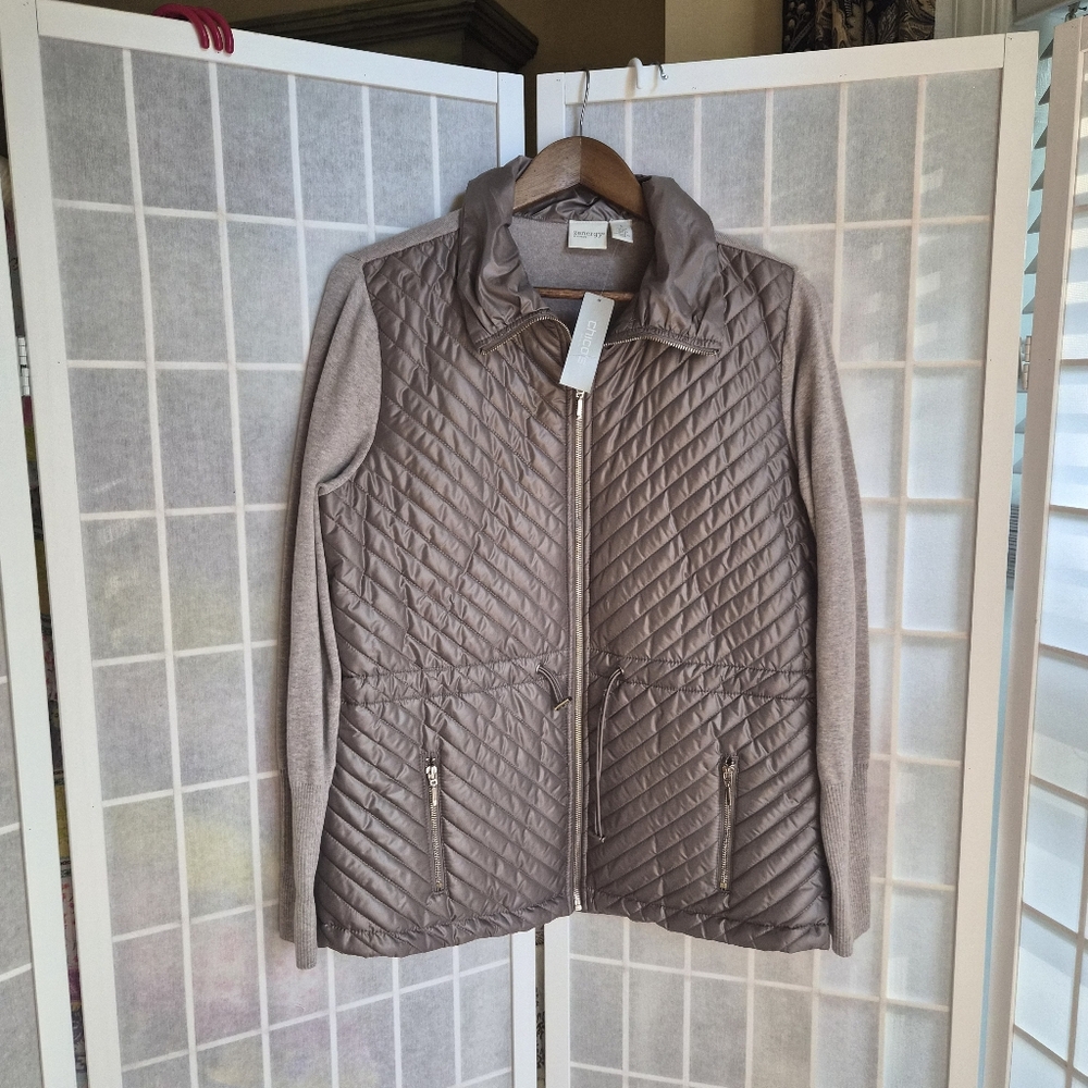 Chicos Quilted Taupe Jacket NWT Sz 1